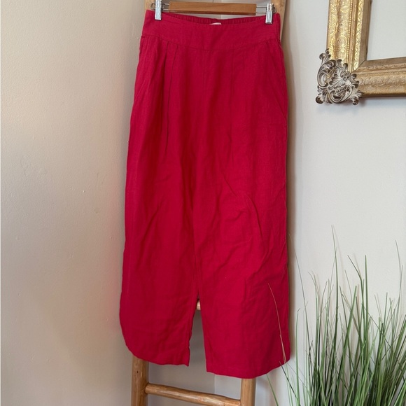 Abercrombie & Fitch A&F Linen Blend Pants Ultra High Rise Wide Leg Pink Sz Small - Picture 5 of 8